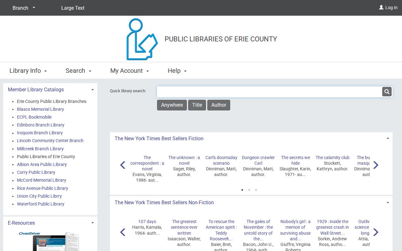 Erie County city directory catalog search at the Erie County Public Library