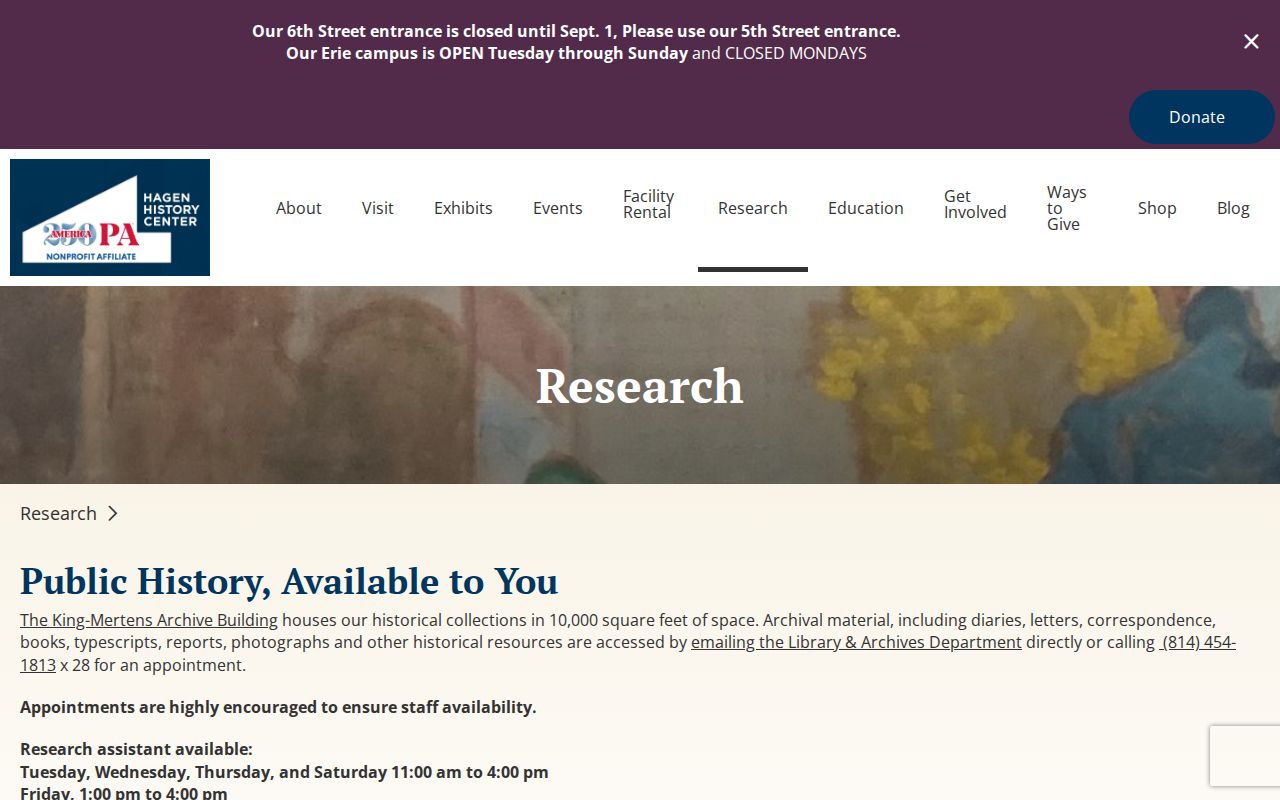 Erie County city directory archival research information at Hagen History Center