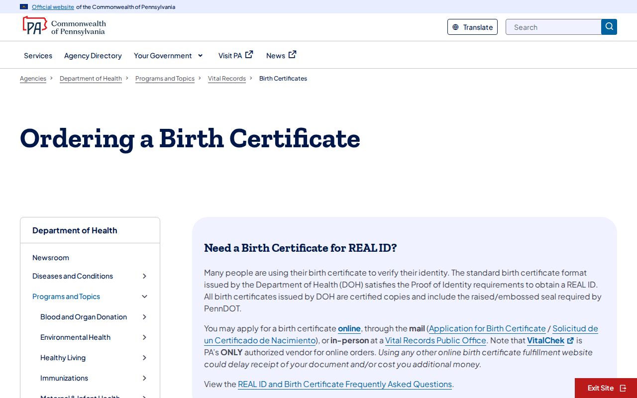 Erie County residents directory Pennsylvania birth certificate process