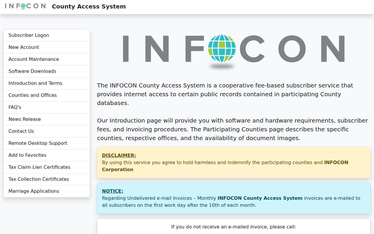 Erie County previous residents INFOCON subscriber access screen
