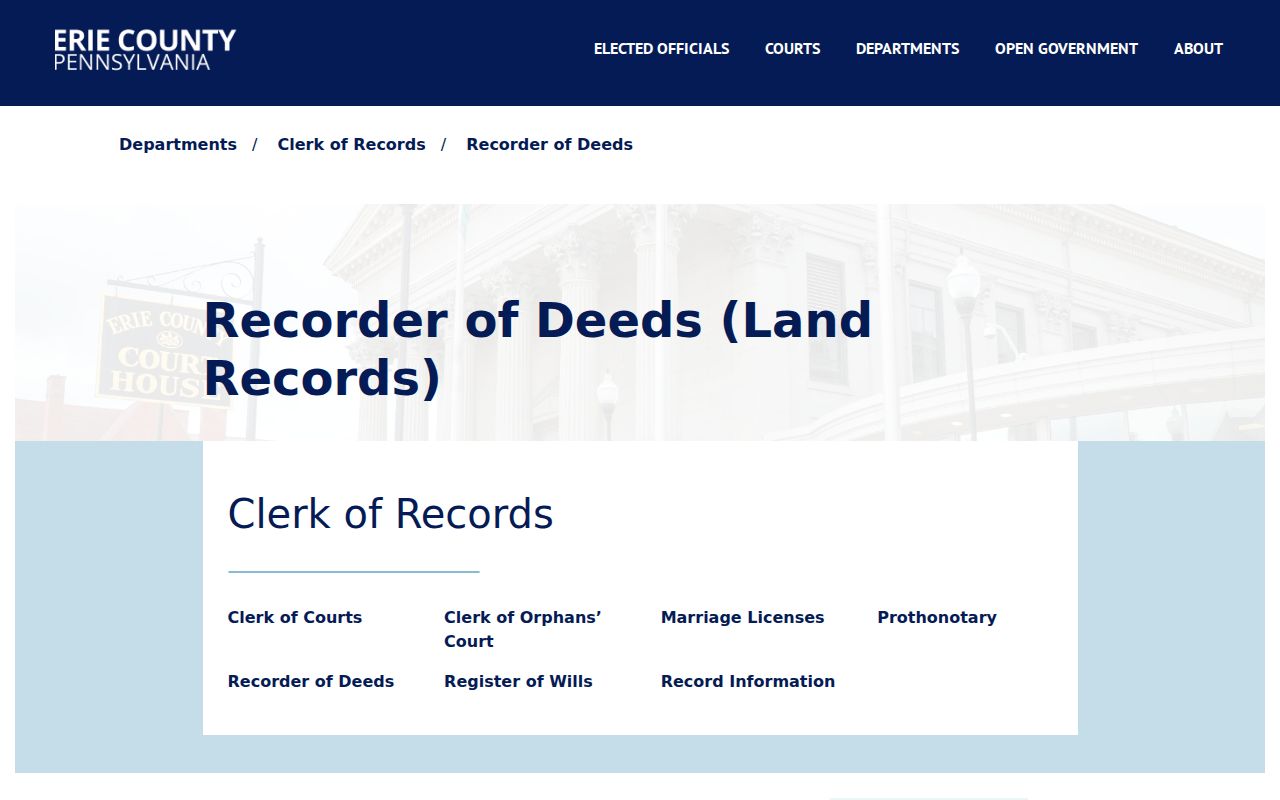 Erie County resident lookup Recorder of Deeds page